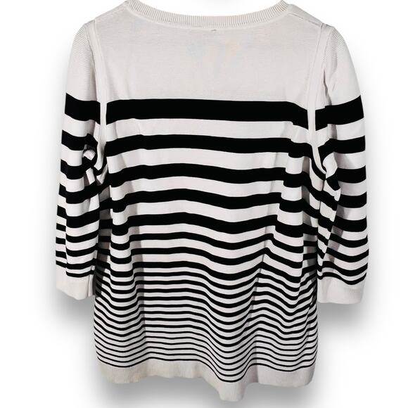 Talbots Sweater 1X Black White Stripe Knit Pullover Classic Nautical Style - Picture 3 of 8